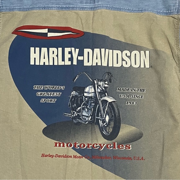 Men’s Harley Davison Button Up Denim Long Sleeve Shirt Sz Lg - Picture 4 of 7